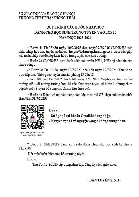 Hướng dẫn nhập học vào lớp 10 năm học 2025 -2026