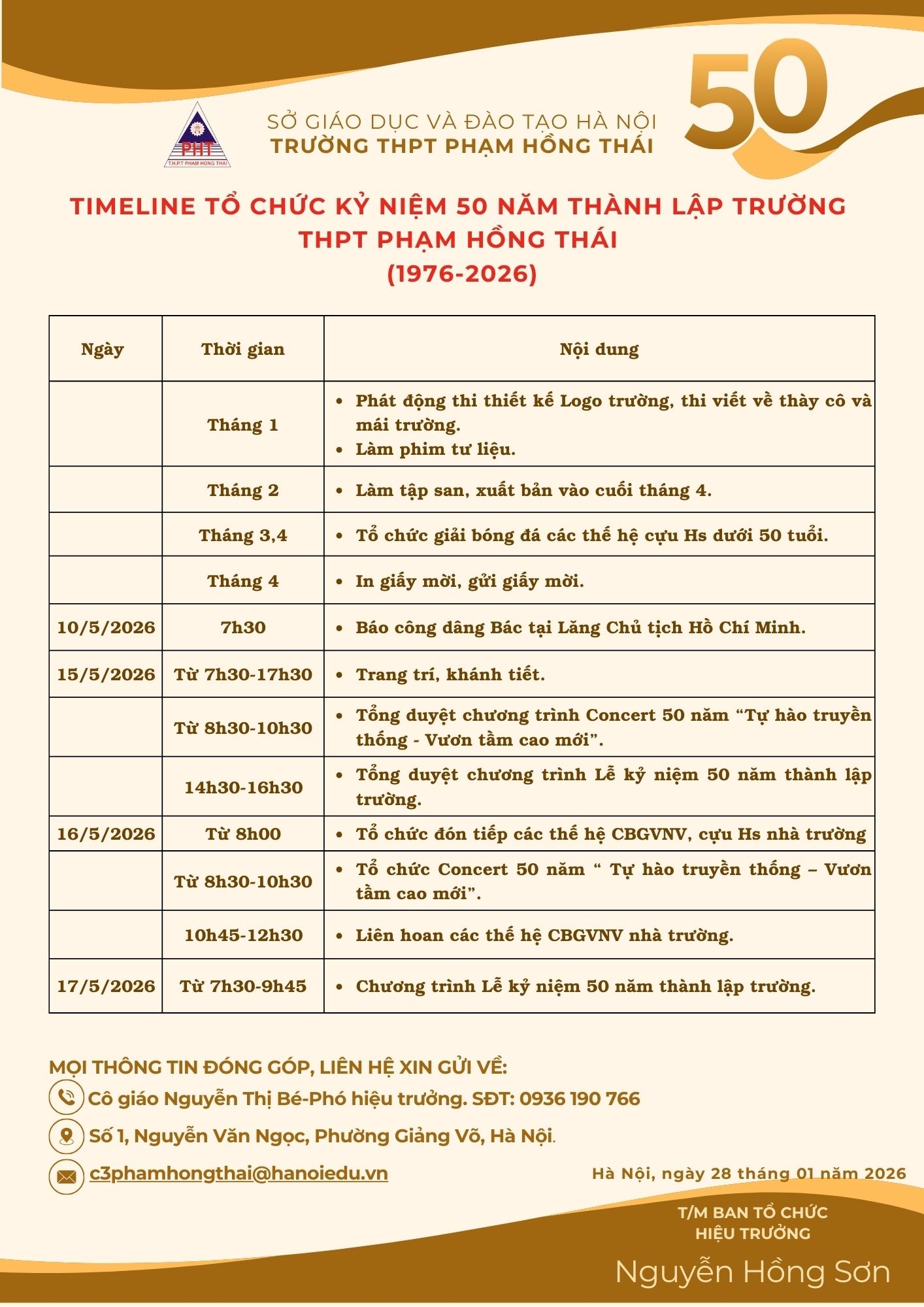 Timeline sự kiện kỷ niệm 50 năm thành lập trường